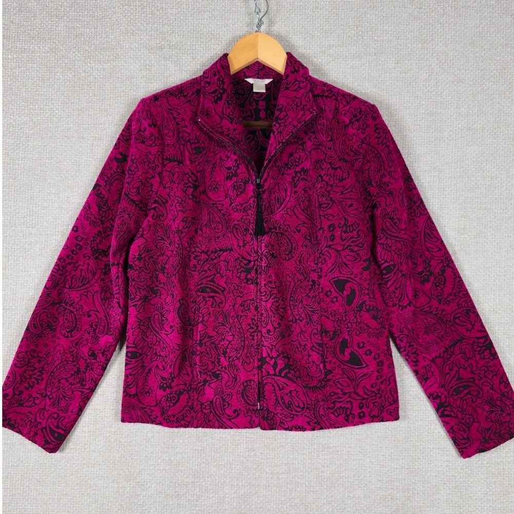 Christopher & Banks Womens Magenta Black Paisley Full Zip Jacket Size Small
